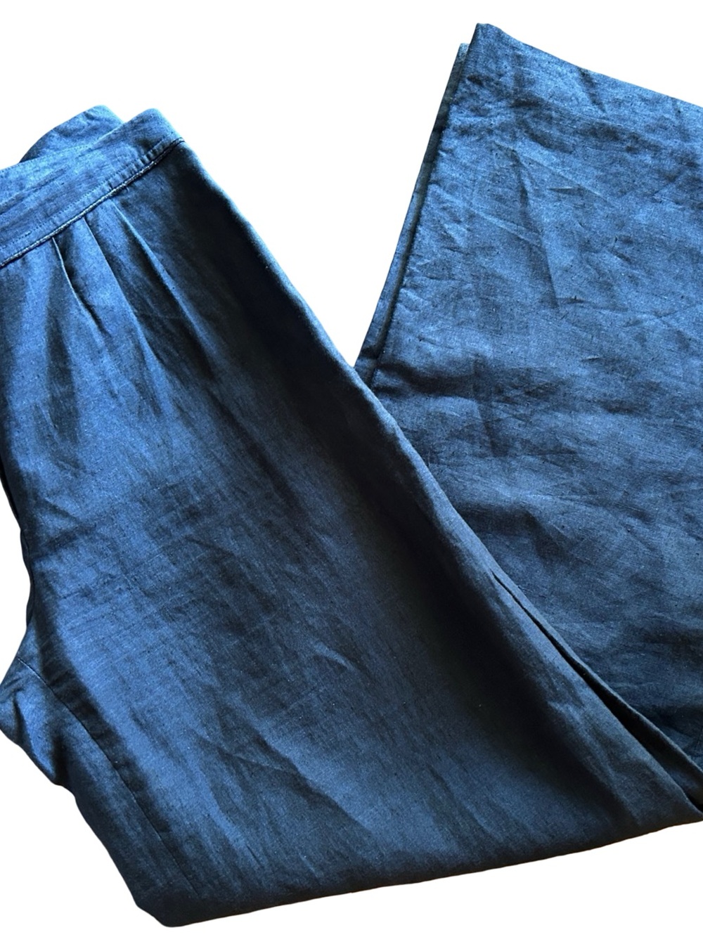 Badgley Mischka Navy Blue Linen Wide Leg Jumpsuit Pants Size 8 Pleated Waist